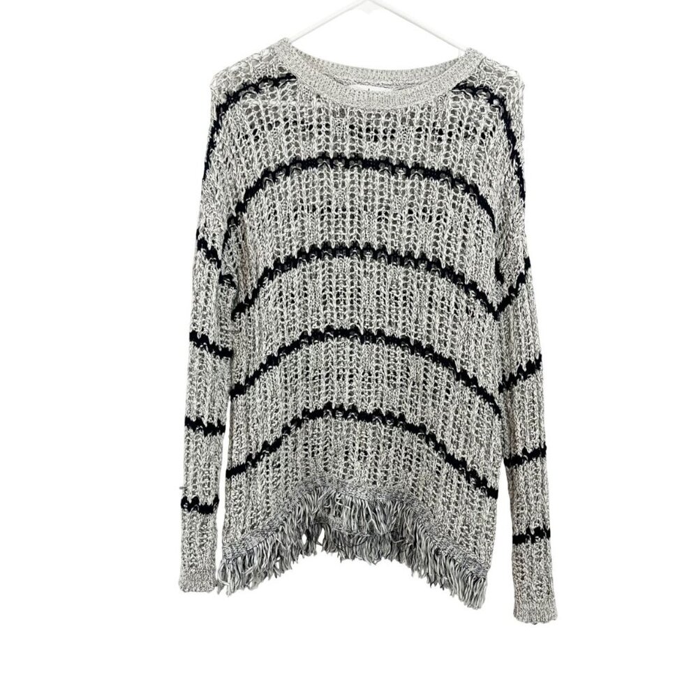 Velvet Graham & Spencer White & Black Open Knit Fringe Pullover Sweater SMALL